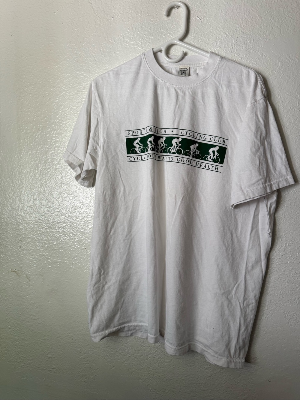 Sporty & Rich White T-Shirt with Green Cycling Graphic - Picture 3 of 4